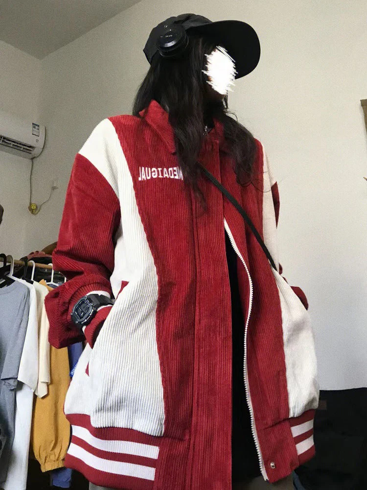 Patchwork Zip Up Corduroy Jacket - Image 6