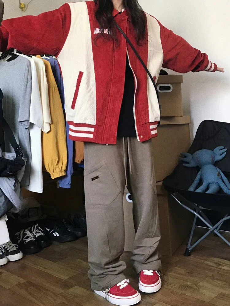 Patchwork Zip Up Corduroy Jacket - Image 7