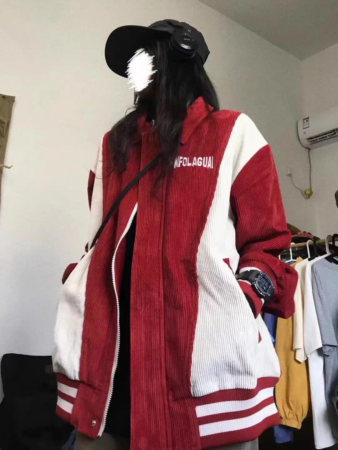 Patchwork Zip Up Corduroy Jacket - Image 8