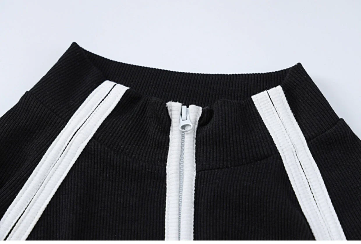 Patchwork Zip Up Long Sleeve Tee - Image 4