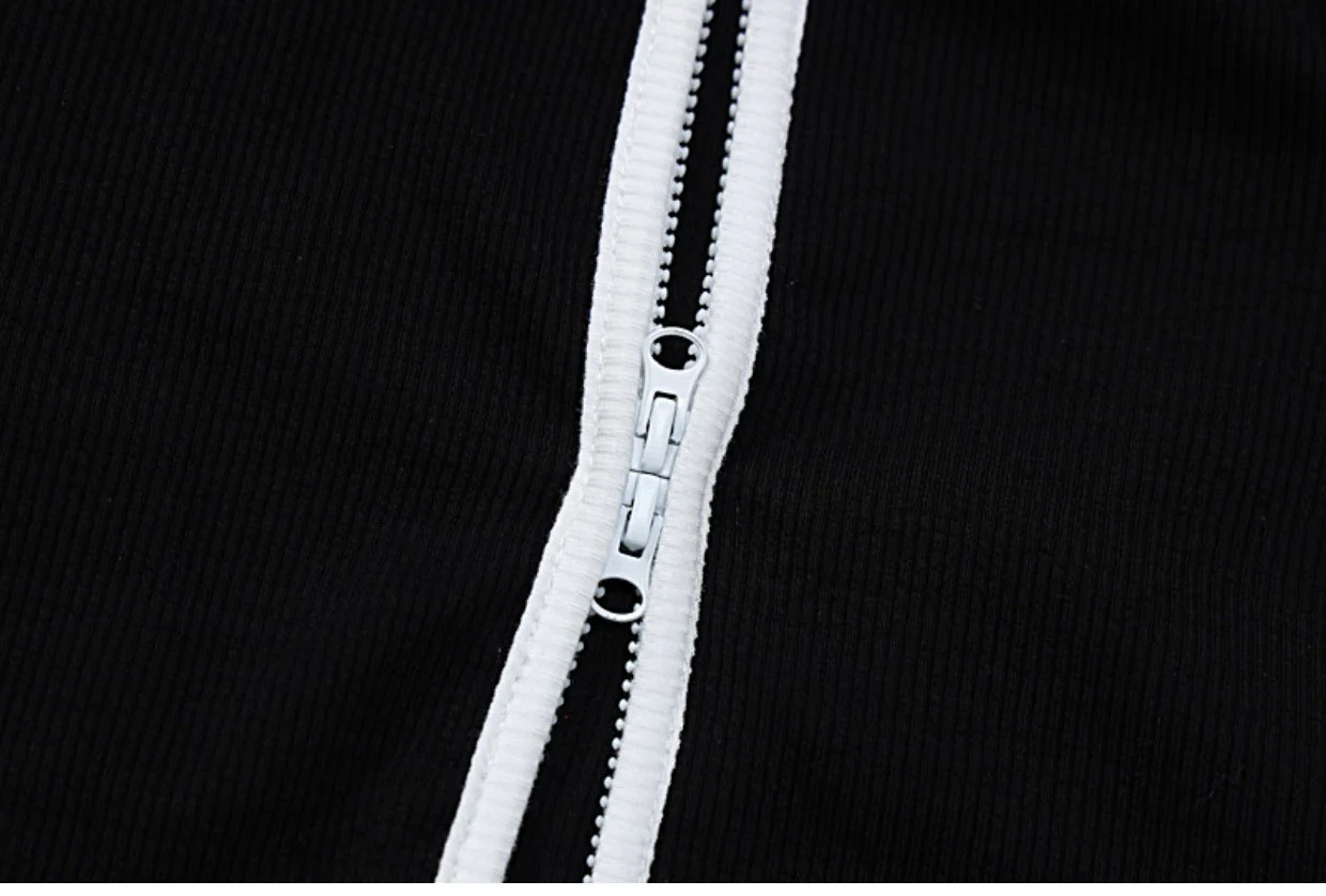 Patchwork Zip Up Long Sleeve Tee - Image 9