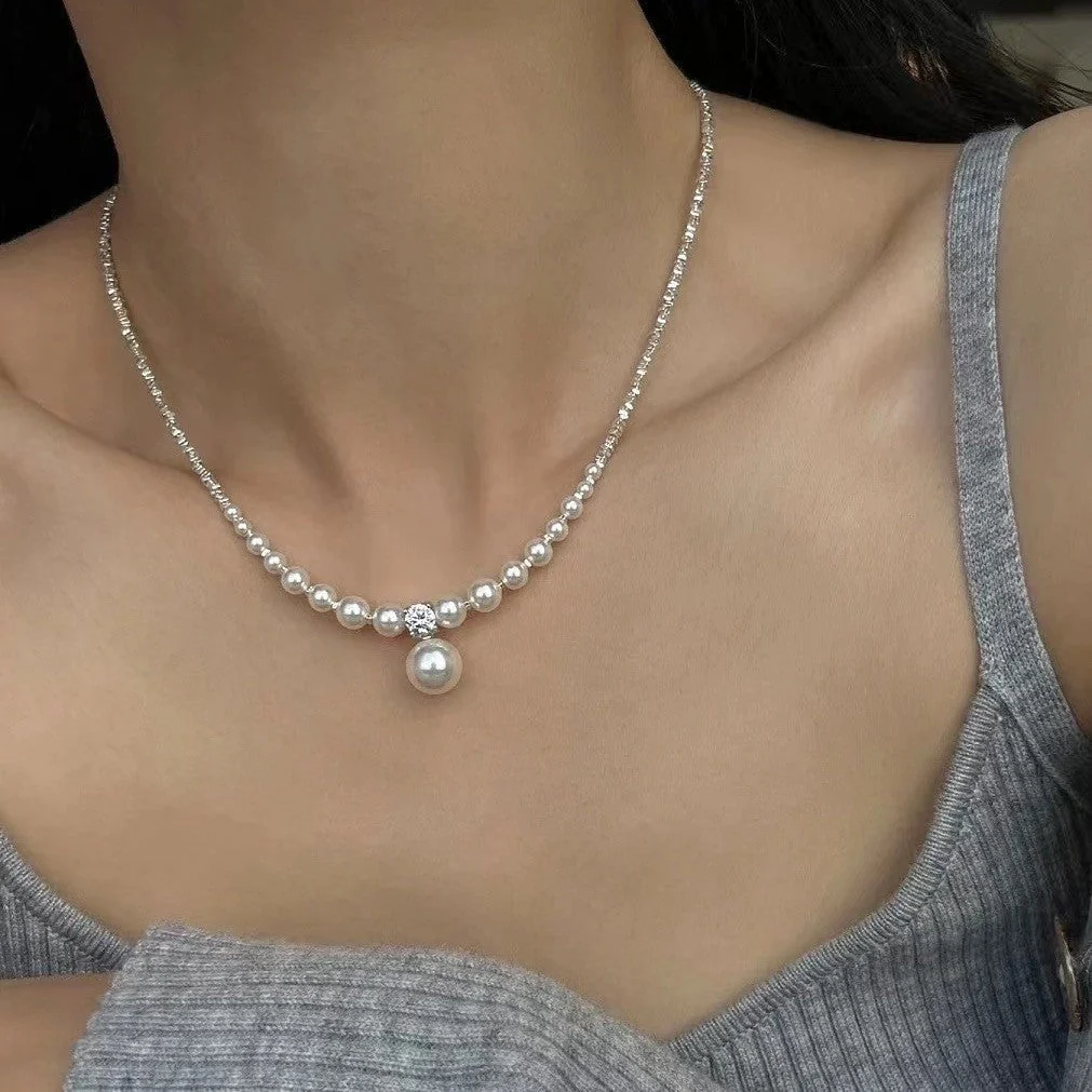 Pearl and Rhinestone Pendant Necklace - Image 2