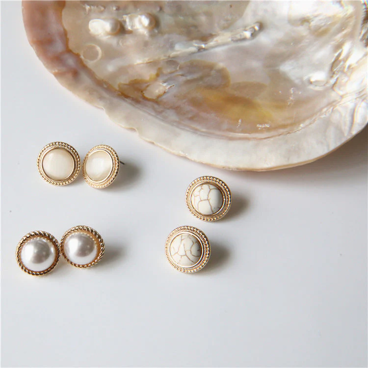 Pearl Cat Eye Stud Earrings - Image 2