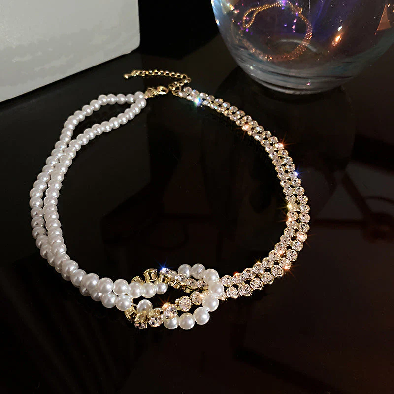 Pearl Crystal Choker Necklaces - Image 3