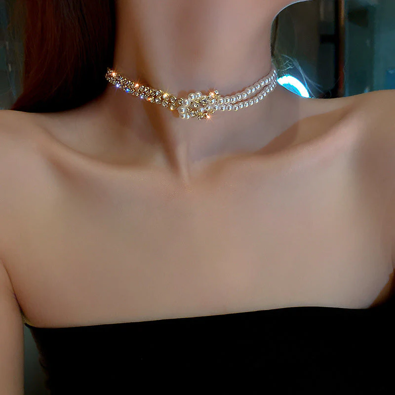 Pearl Crystal Choker Necklaces - Image 4