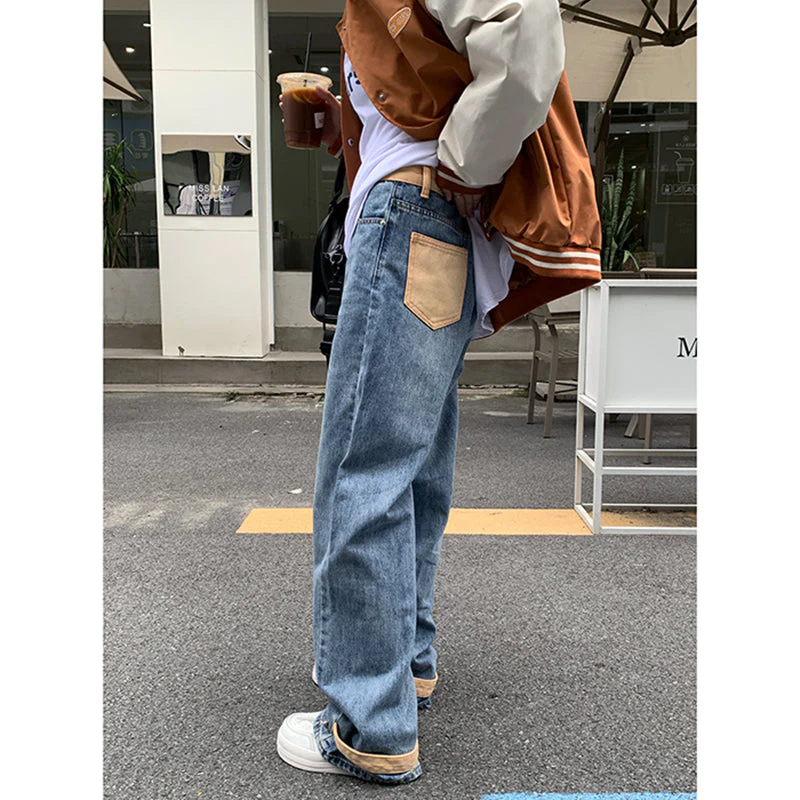 Personality Contrasting Loose Jeans - Image 5