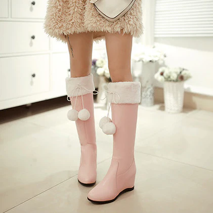 Pink/white Sweet Bow Heels Boots - Image 2