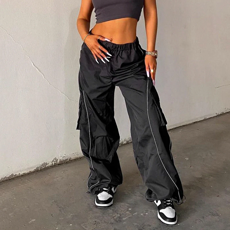 Piping Detail Size Friendly Parachute Cargo Pants - Image 12