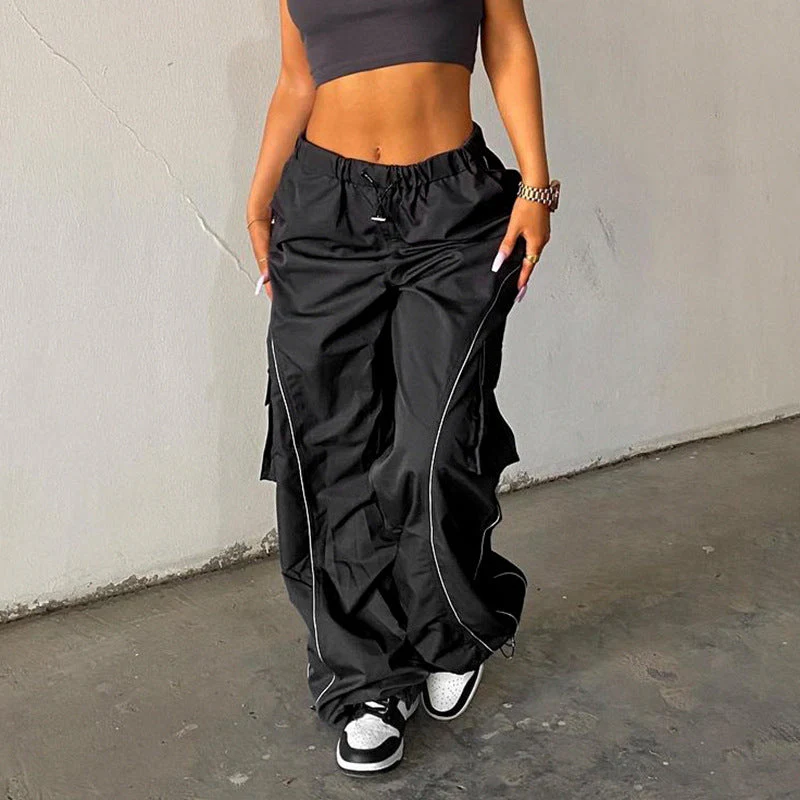 Piping Detail Size Friendly Parachute Cargo Pants - Image 8