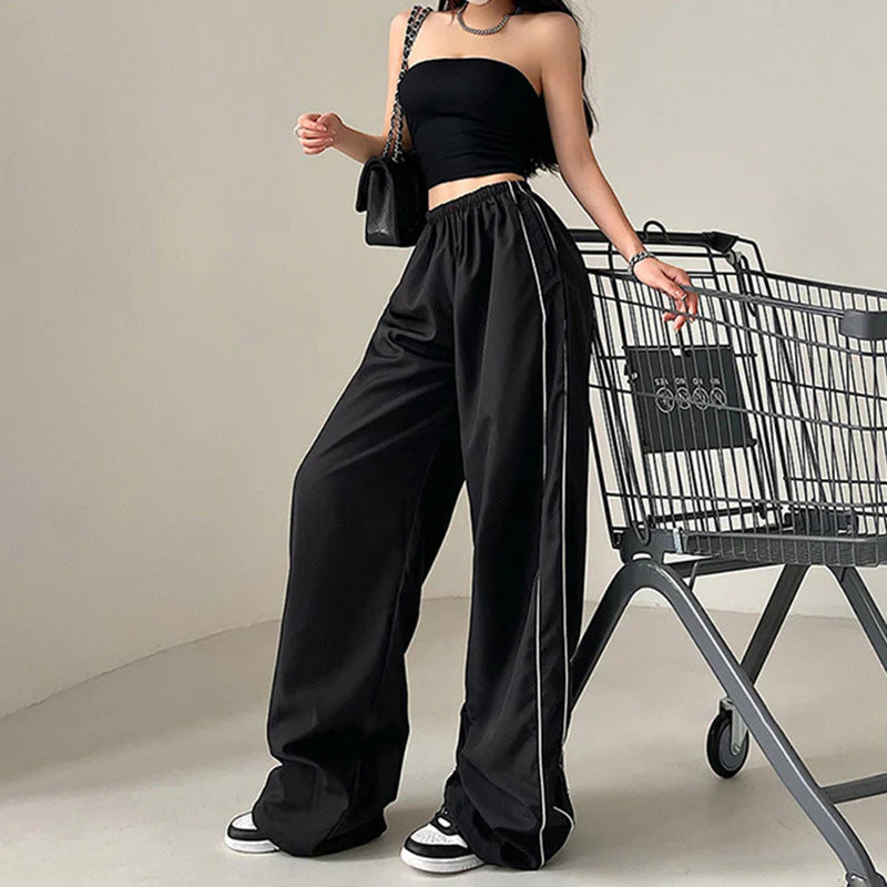 Piping Detail Wide Leg Track Pants - Image 3