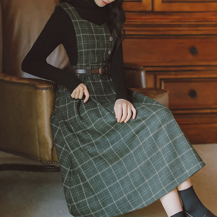 Plaid Woolen Strap Dress - Image 3