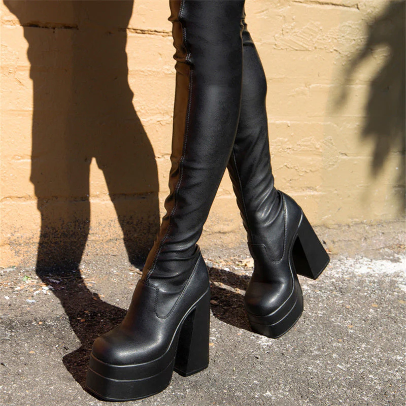 Platform Banquet Over Knee Boots - Image 11