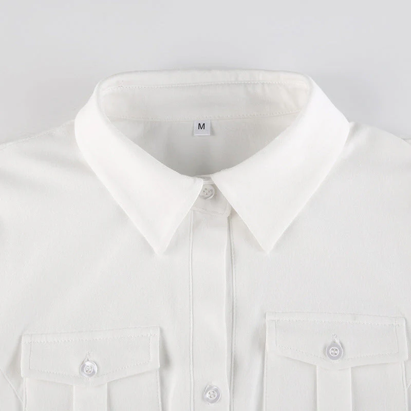 Pocket Button Down Cropped Blouse - Image 7