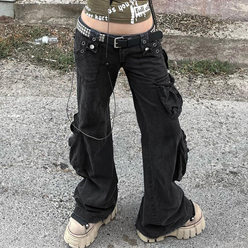 Pocket Design Y2K Black Cargo Jeans - Image 4