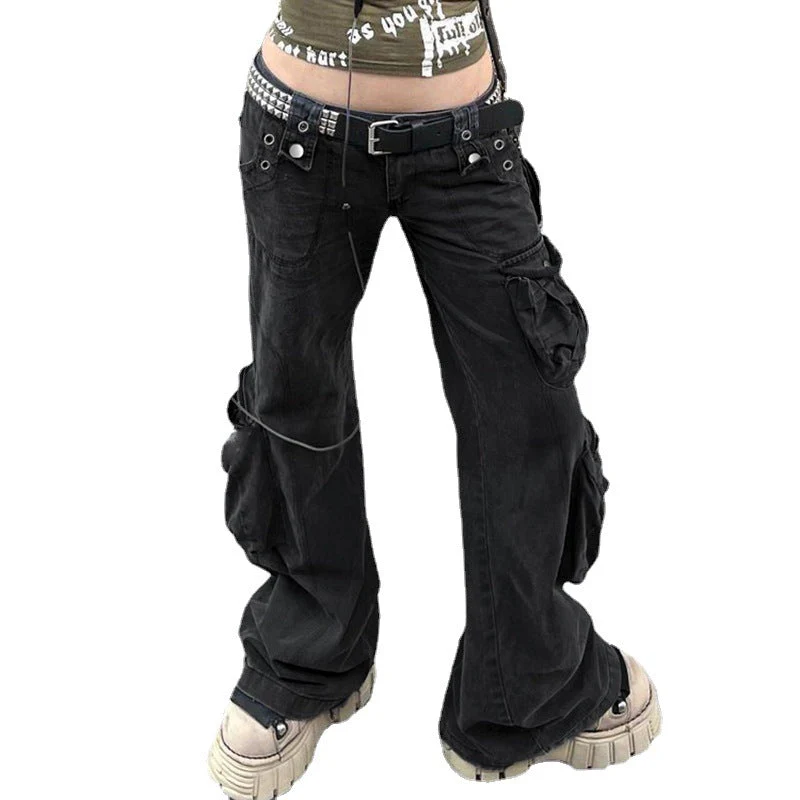 Pocket Design Y2K Black Cargo Jeans - Image 5