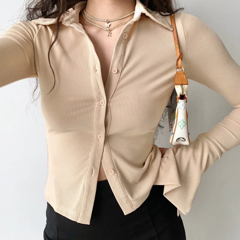Polo Neck Long Sleeve Rib Blouse - Image 8
