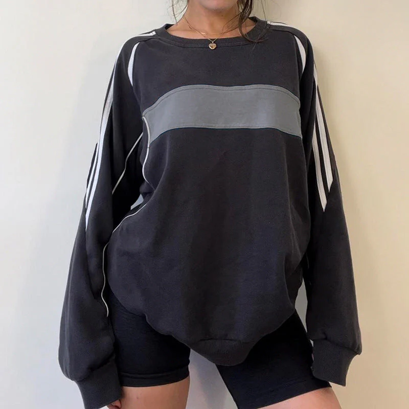 Preppy Contrast Color Splice Sweatshirt - Image 3