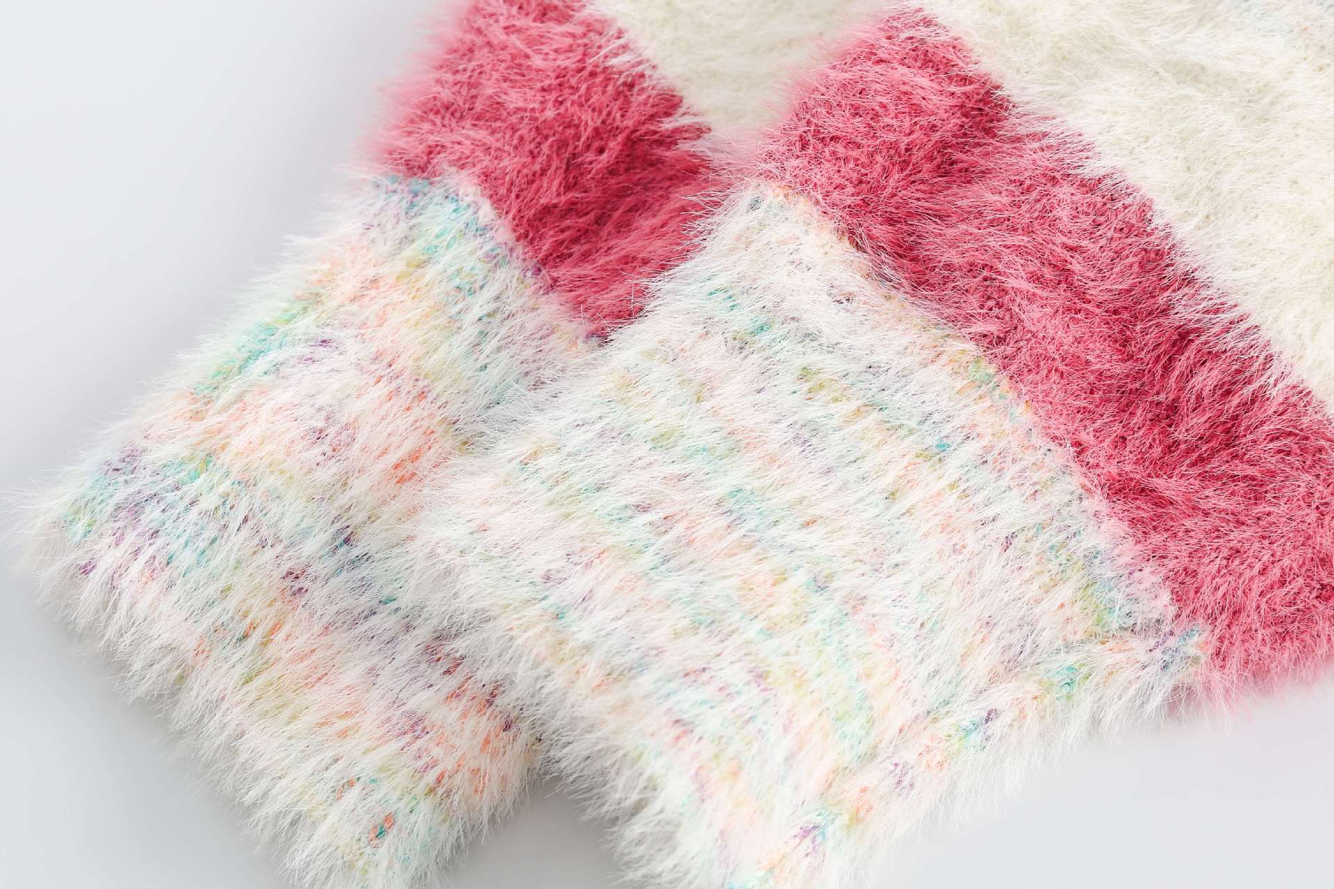 Preppy Contrast Color Stripe Fuzzy Hooded Sweater - Image 6
