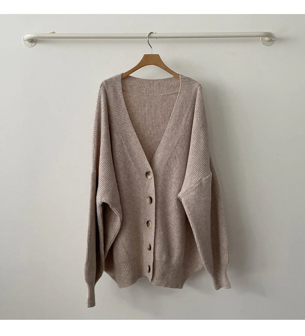 Preppy Solid Color V Neck Baggy Cardigan - Image 7