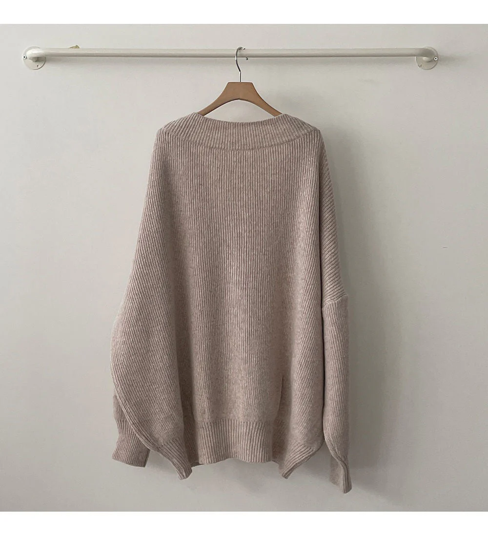 Preppy Solid Color V Neck Baggy Cardigan - Image 8