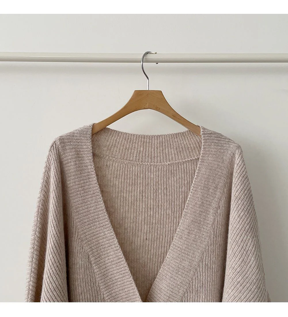 Preppy Solid Color V Neck Baggy Cardigan - Image 9
