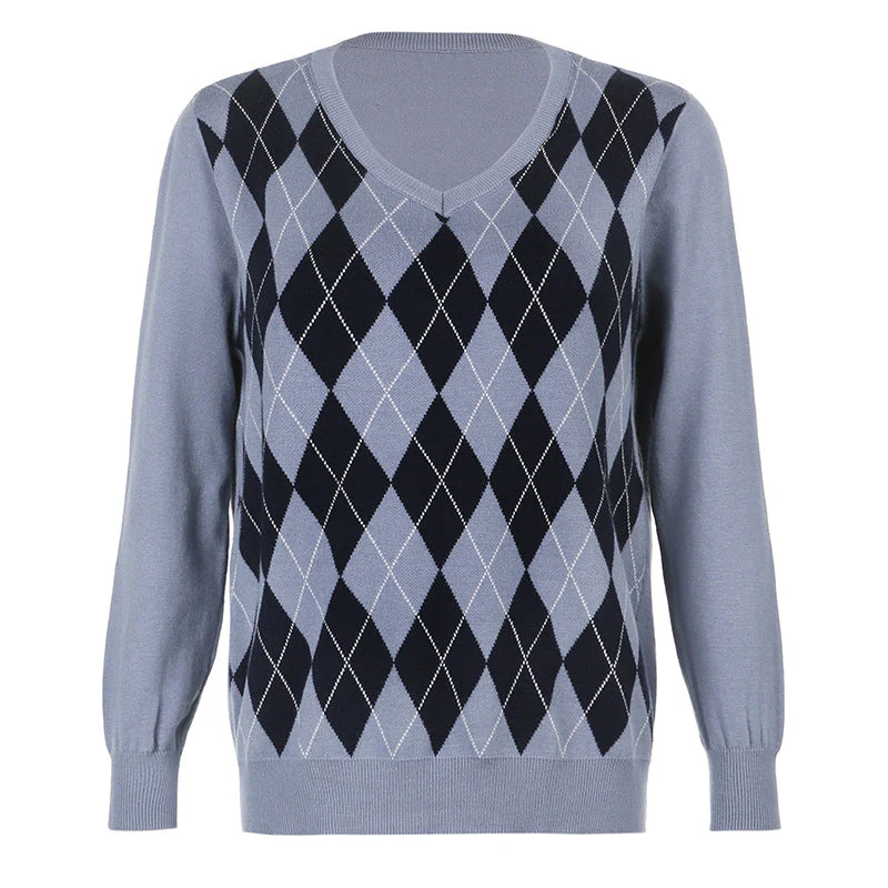 Preppy Style Argyle Sweater - Image 7