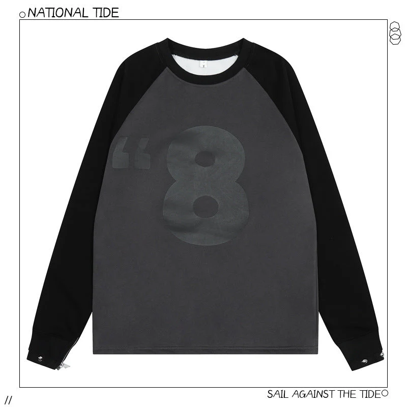 Print Raglan Zip Up Sleeve Sweatshirt - Image 9