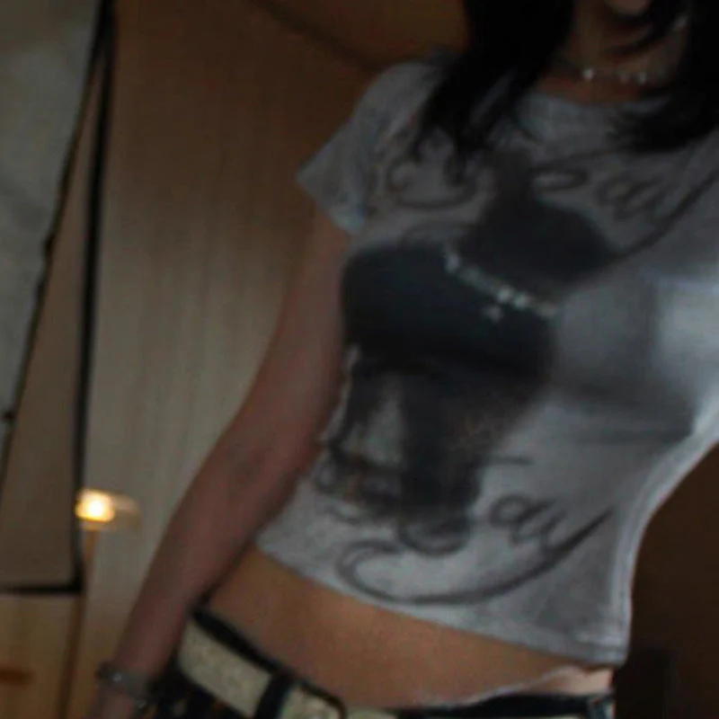 Printed Short Sleeve Crop Top - Image 3
