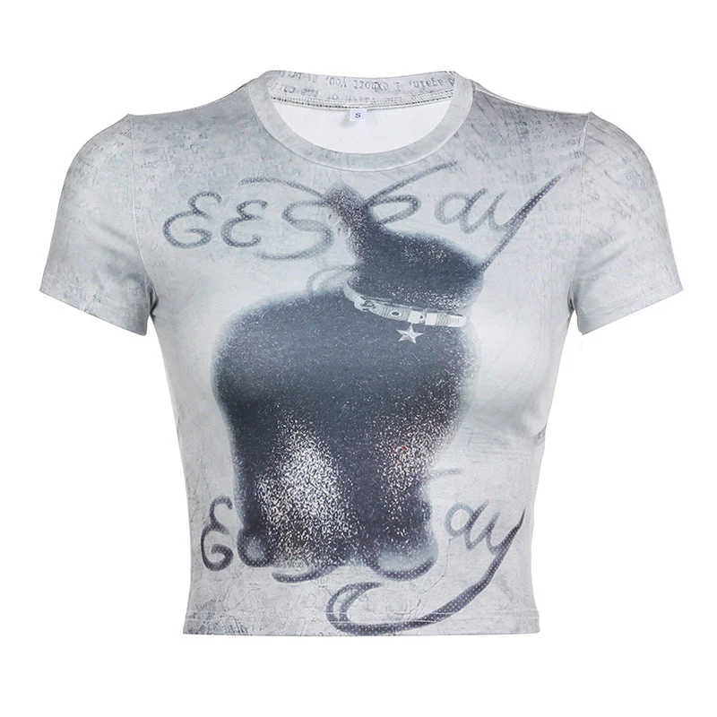 Printed Short Sleeve Crop Top - Image 6