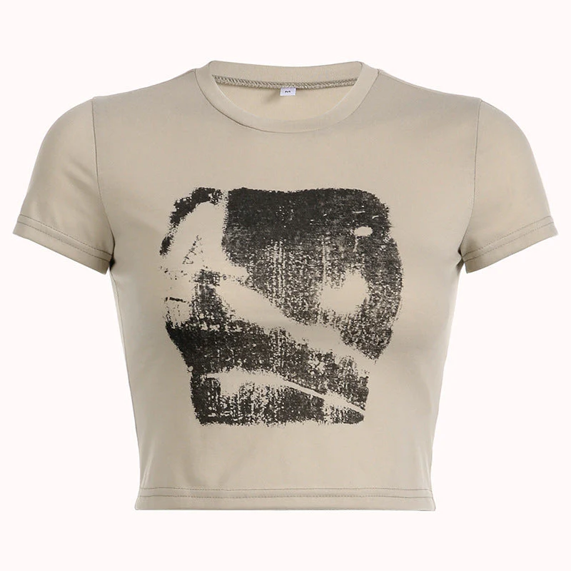 Printed Short Sleeve Crop Top - Image 4