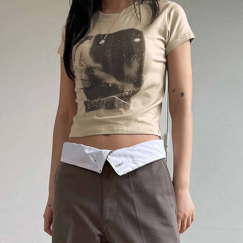 Printed Short Sleeve Crop Top - Image 9