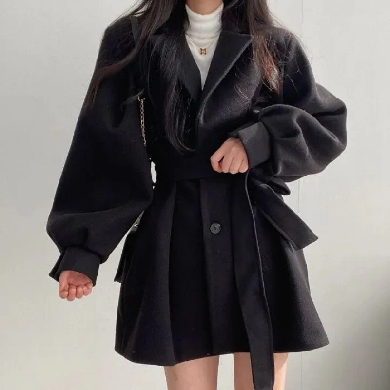 Puff Sleeve Belted Woolen Coat - Image 6