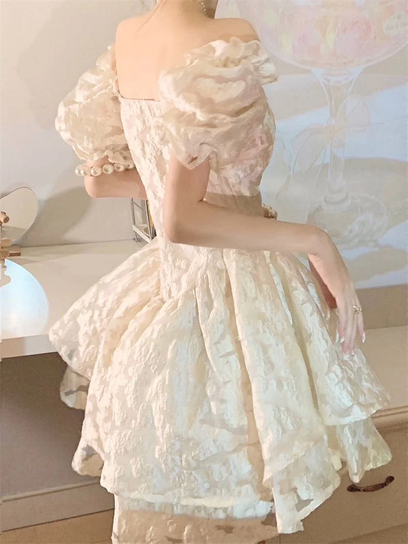 Puffed Sleeves Cinched Waist Slimming Puffy Dress - Image 6