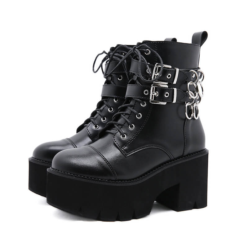 Punk Buckle Ring Platform Boots - Image 2