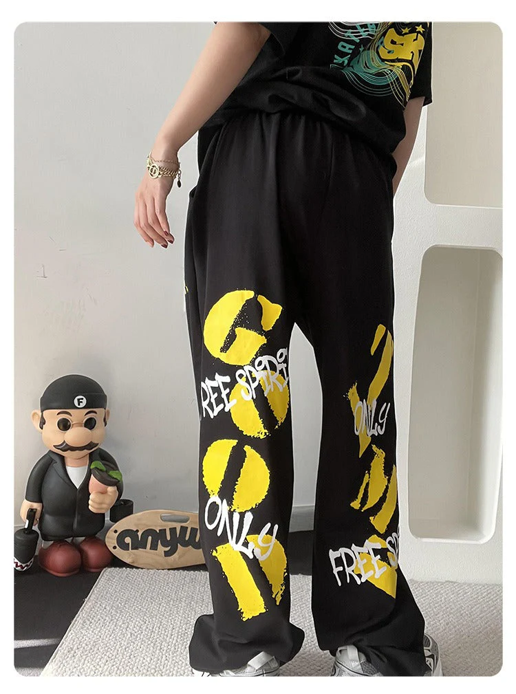 Punk Letter Graphic Black Baggy Sweatpants - Image 8