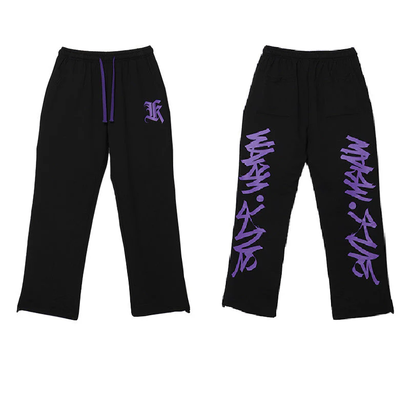 Punk Letter Print Straight Leg Sweatpants - Image 3