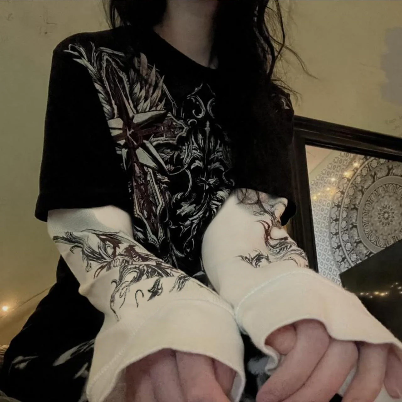 Punk Patchwork Long Sleeve Graphic Tee - Image 3