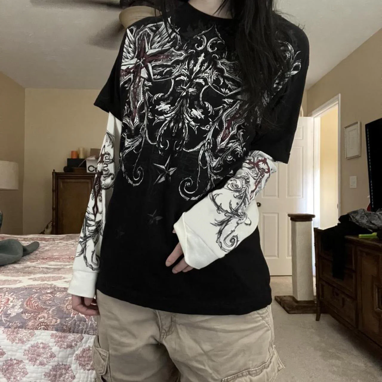 Punk Patchwork Long Sleeve Graphic Tee - Image 5