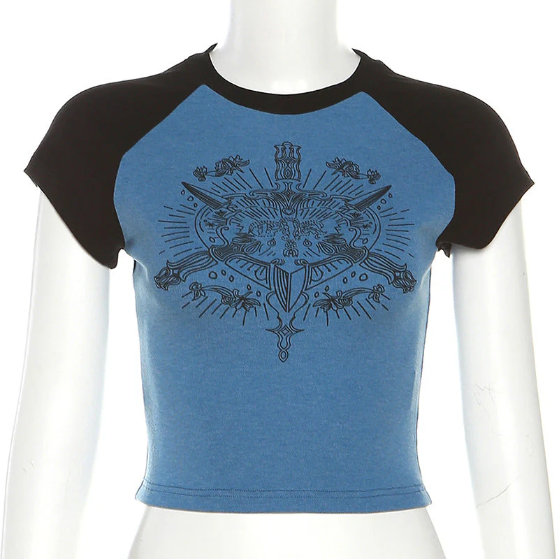 Punk Print Raglan Short Sleeve Crop Top - Image 3