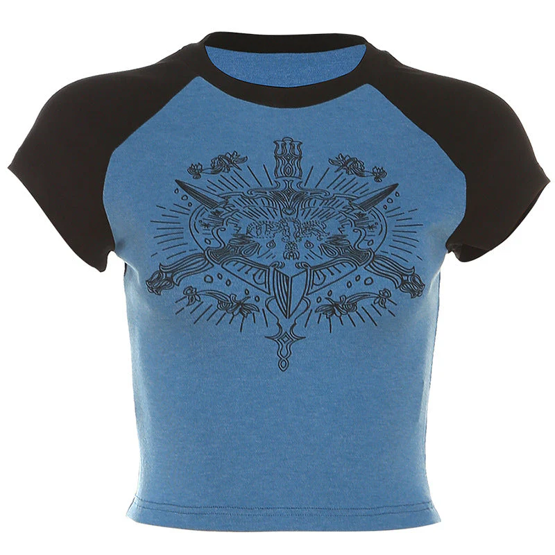 Punk Print Raglan Short Sleeve Crop Top - Image 4