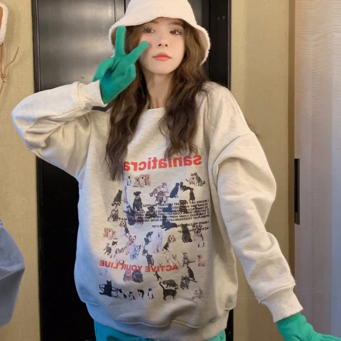 Puppy Cat Print Loose Sweatshirt - Image 6