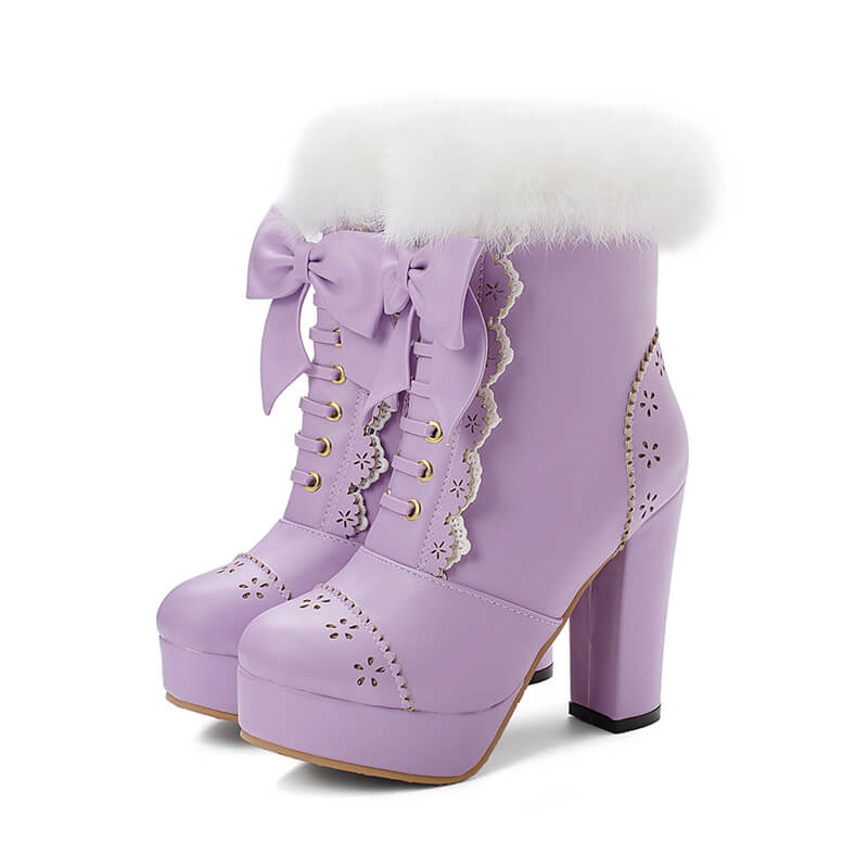 Rabbit Fur Lolita Kawaii Bow Boots - Image 7