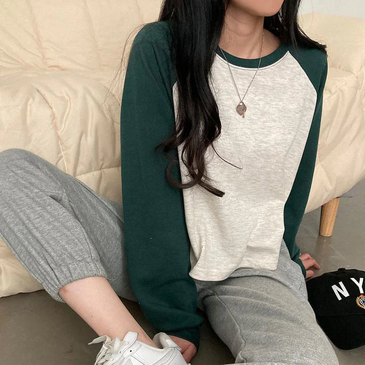 Raglan Contrast Color Long Sleeve Tee - Image 6