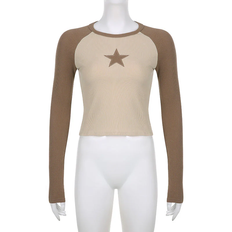 Raglan Sleeve Star Patch Knit Crop Top - Image 4