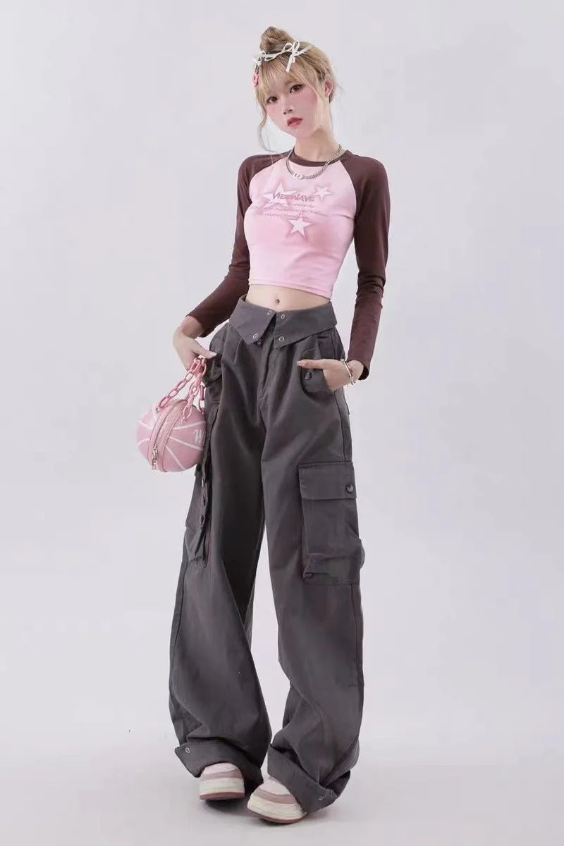 Raglan Sleeve Star Print Crop Top - Image 6