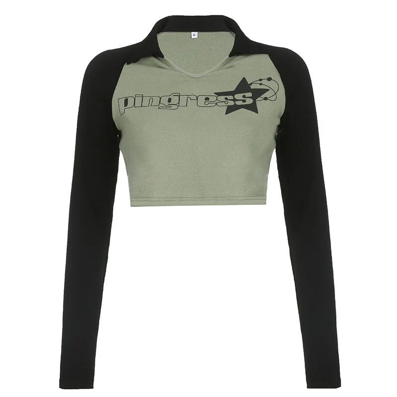 Raglan Sleeve Star Print Crop Top - Image 11