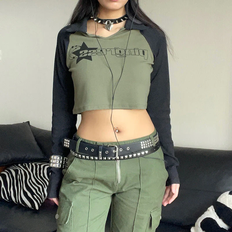 Raglan Sleeve Star Print Crop Top - Image 5