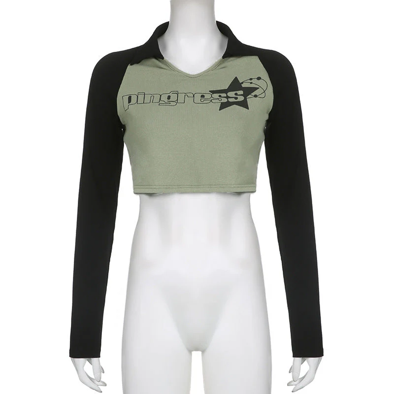 Raglan Sleeve Star Print Crop Top - Image 6