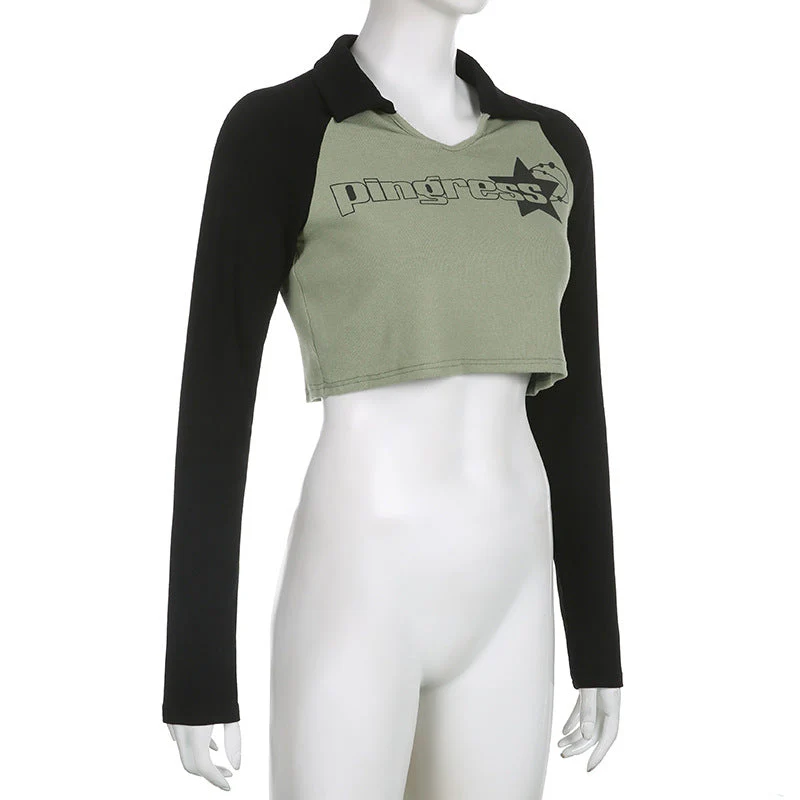 Raglan Sleeve Star Print Crop Top - Image 9