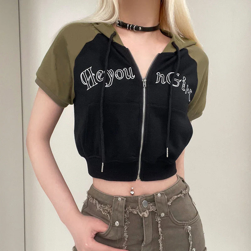 Raglan Sleeve Zip Up Cropped Hoodie